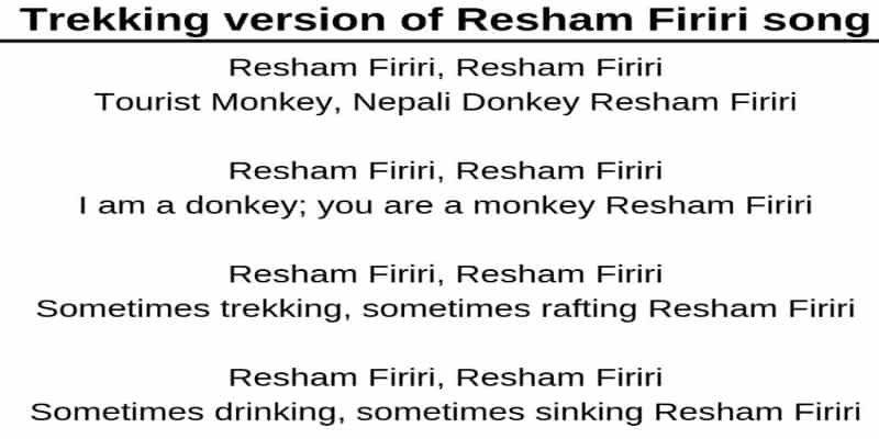 Trekking version Resham firiri Lyrics